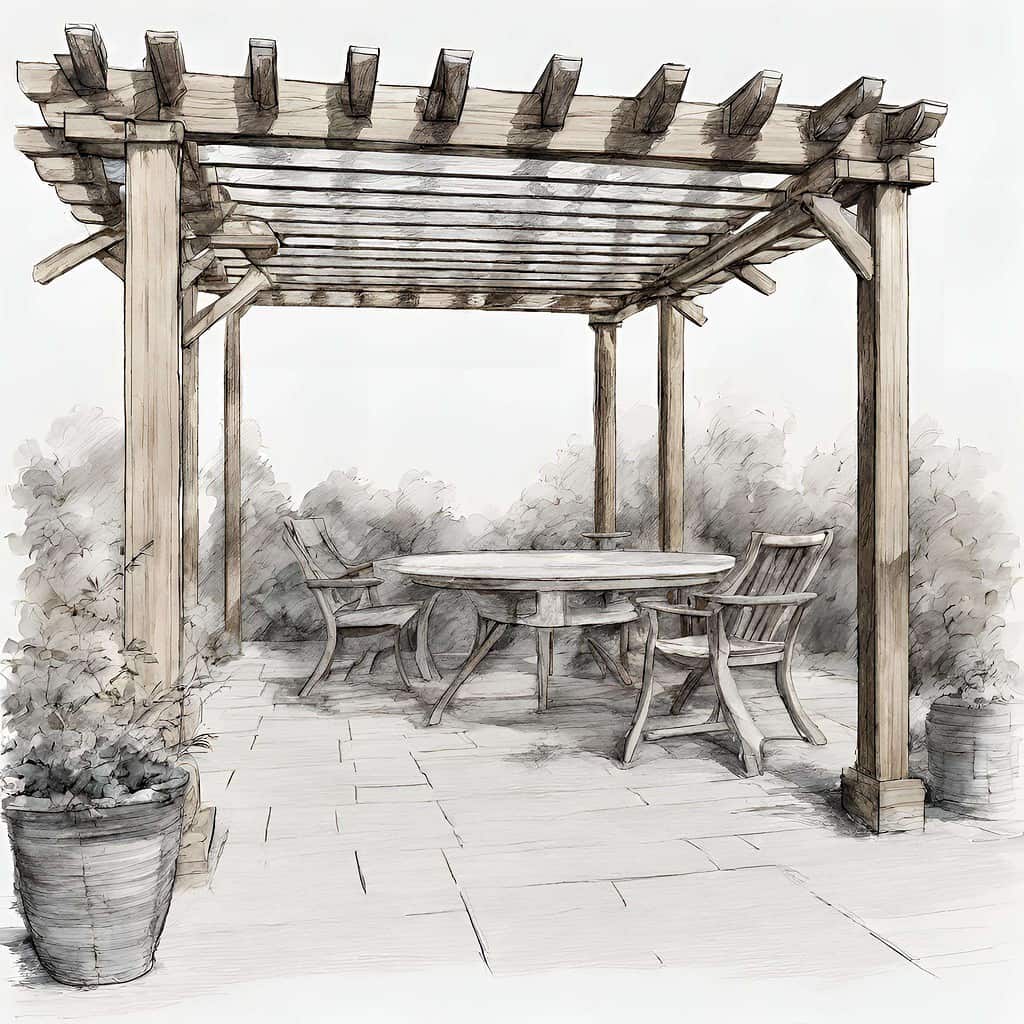 croquis de pergola bois