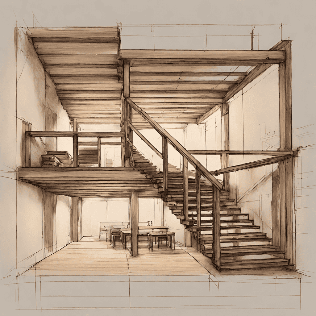 Croquis mezzanine bois