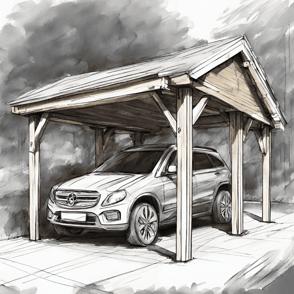 croquis de carport bois